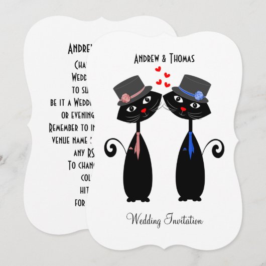 Gay Huwelijk Cool Cat Grooms Huwelijksuitnodiging Kaart (Voorkant / Achterkant)