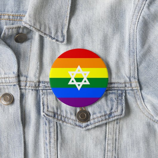 Gay Jewish Pride Flag Button (In situ)