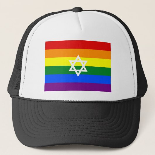 Gay Jewish Pride Flag Trucker Pet (Voorkant)