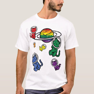 Gay Katten In Ruimte Rainbow Pride Maand LHBTQ All T-shirt