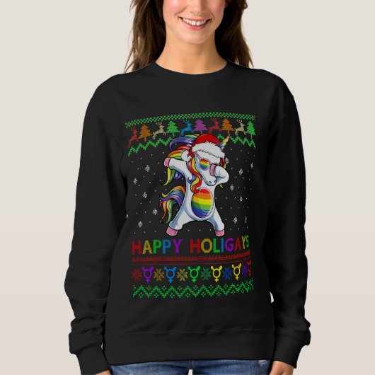 Gay KerstSweater Happy Holigays Rainbow Dabbi Trui (Voorkant)