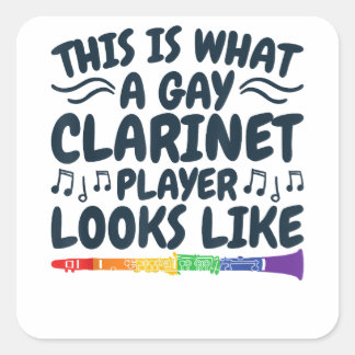 Gay Klarinet Speler LGBTQ Regenboog Instrument Vierkante Sticker