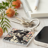 Gay Leather Daddy Biker Tom of Finland Tribute Art Sleutelhanger (Voorkant Rechts)