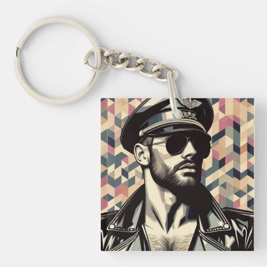 Gay Leather Daddy Biker Tom of Finland Tribute Art Sleutelhanger (voorkant)
