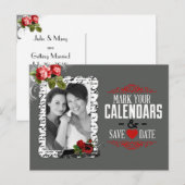 Gay Lesbian Chalkboard en Rozen Save the Date Aankondigingskaart (Voorkant / Achterkant)