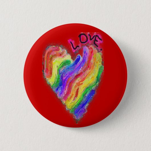 Gay Lesbian Rainbow Heart "Love" Ronde Button 5,7 Cm (Voorkant)