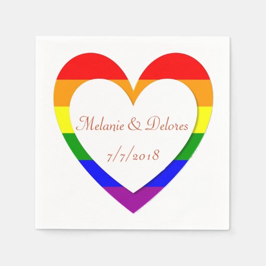 Gay Lesbian Rainbow Heart Wedding Napkins Servet (Voorkant)