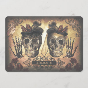 Gay Lesbian Vrouw Couple Skulls Gothic Weddenschap Kaart