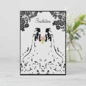 Gay Lesbian Wedding Uitnodiging met Twee Brides (Staand voorkant)