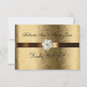 Gay Lesbisch Bruiloft RSVP Goud, Chocolade Bruin Kaartje