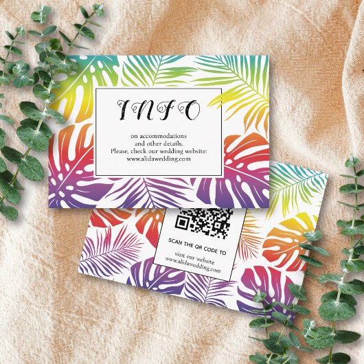 Gay, lesbische bruiloft regenboogtropische bladere informatiekaartje