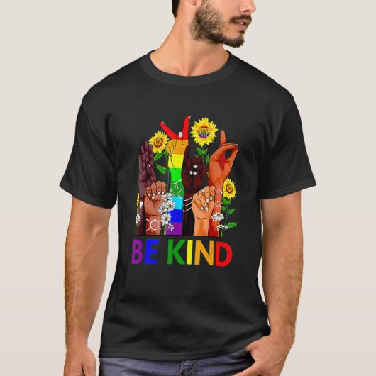 Gay Lgbt Be Kind Sign Language Hand Talking Lgbtq+ T-shirt (Voorkant)