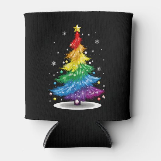 Gay LGBT Pride Rainbow Kerstboom Vrolijk Kerstfees Blikjeskoeler (Voorkant)