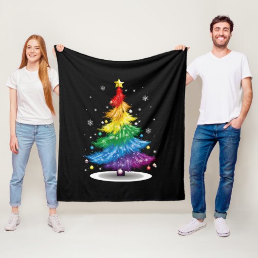 Gay LGBT Pride Rainbow Kerstboom Vrolijk Kerstfees Fleece Deken (In situ)