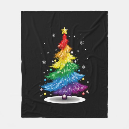 Gay LGBT Pride Rainbow Kerstboom Vrolijk Kerstfees Fleece Deken (Voorkant)