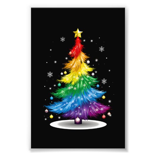 Gay LGBT Pride Rainbow Kerstboom Vrolijk Kerstfees Foto Afdruk (Voorkant)