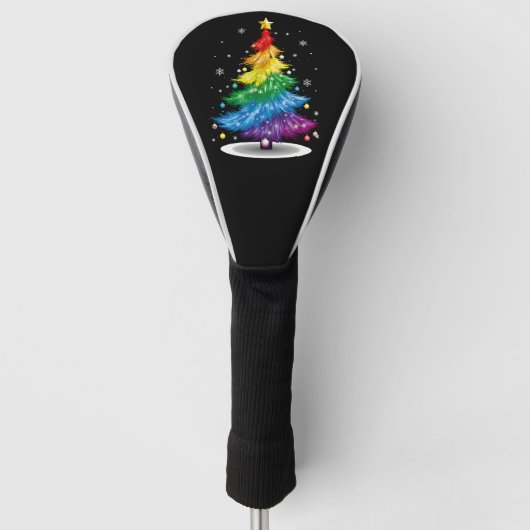 Gay LGBT Pride Rainbow Kerstboom Vrolijk Kerstfees Golfheadcover (Voorkant)