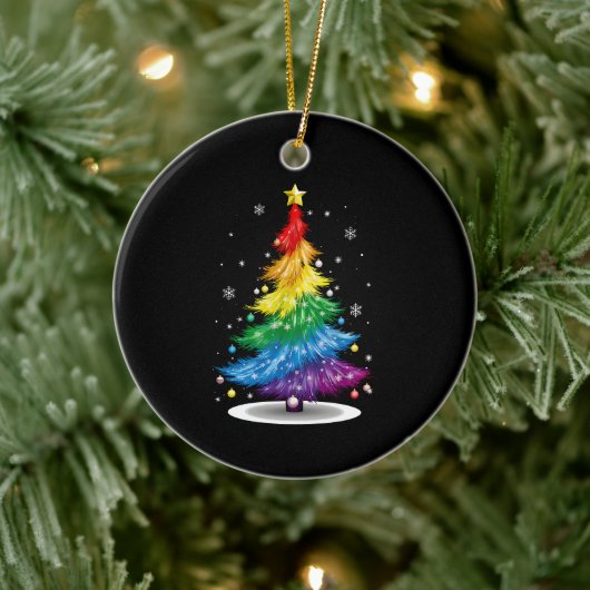 Gay LGBT Pride Rainbow Kerstboom Vrolijk Kerstfees Keramisch Ornament (Boom)
