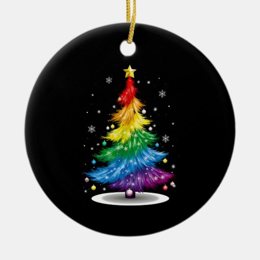 Gay LGBT Pride Rainbow Kerstboom Vrolijk Kerstfees Keramisch Ornament (Voorkant)