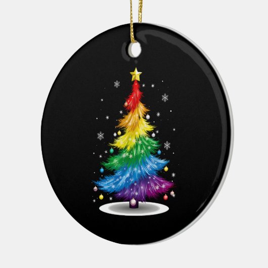 Gay LGBT Pride Rainbow Kerstboom Vrolijk Kerstfees Keramisch Ornament (Links)