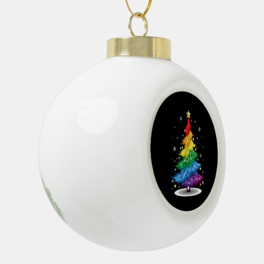 Gay LGBT Pride Rainbow Kerstboom Vrolijk Kerstfees Keramische Bal Ornament (Links)