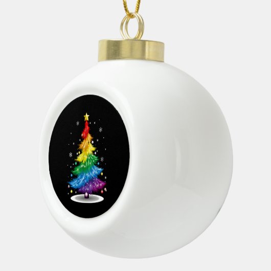 Gay LGBT Pride Rainbow Kerstboom Vrolijk Kerstfees Keramische Bal Ornament (Rechts)