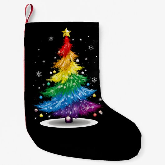 Gay LGBT Pride Rainbow Kerstboom Vrolijk Kerstfees Kleine Kerstsok (Voorkant)