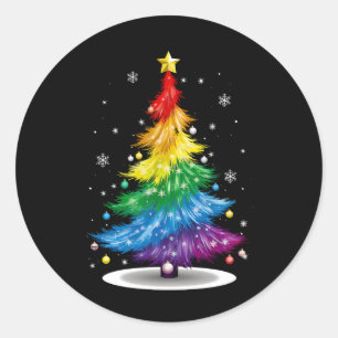 Gay LGBT Pride Rainbow Kerstboom Vrolijk Kerstfees Ronde Sticker