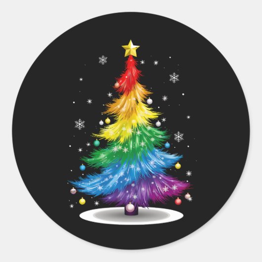 Gay LGBT Pride Rainbow Kerstboom Vrolijk Kerstfees Ronde Sticker (Voorkant)
