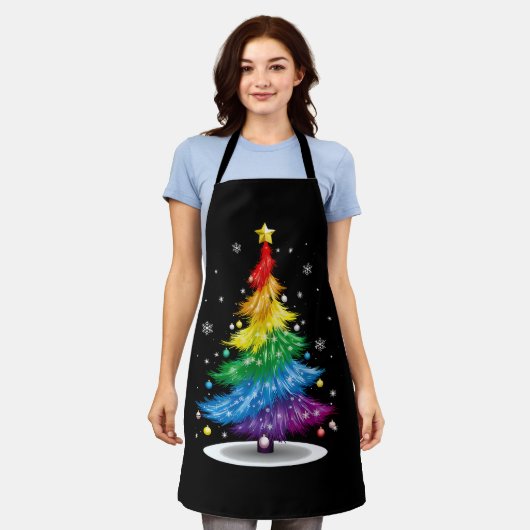 Gay LGBT Pride Rainbow Kerstboom Vrolijk Kerstfees Schort (Gedragen)