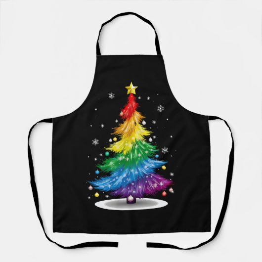 Gay LGBT Pride Rainbow Kerstboom Vrolijk Kerstfees Schort (Voorkant)