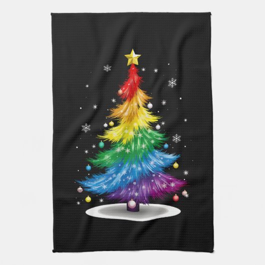 Gay LGBT Pride Rainbow Kerstboom Vrolijk Kerstfees Theedoek (Verticaal)