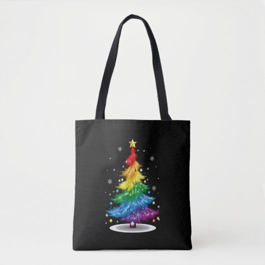 Gay LGBT Pride Rainbow Kerstboom Vrolijk Kerstfees Tote Bag (Voorkant)