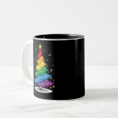Gay LGBT Pride Rainbow Kerstboom Vrolijk Kerstfees Tweekleurige Koffiemok (Voorkant links)