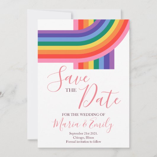 Gay LGBT Pride Rainbow Wedding Save The Date (Voorkant)