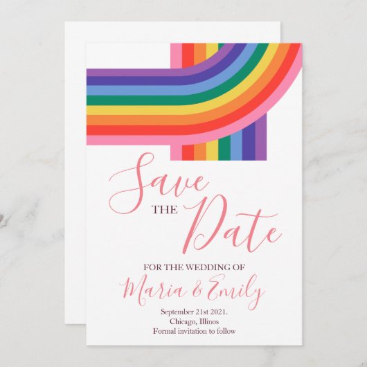 Gay LGBT Pride Rainbow Wedding Save The Date (Voorkant / Achterkant)