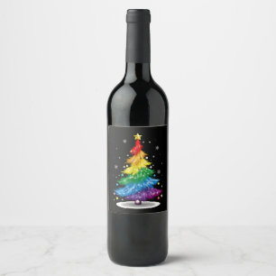 Gay LGBT Pride Regenboog Kerstboom Prettig Kerstfe Wijn Etiket