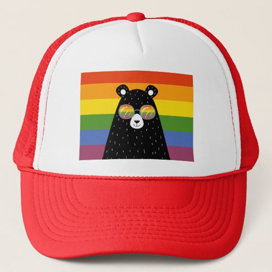 Gay LGBT Rainbow Pride Beer in bril Trucker Pet (Voorkant)