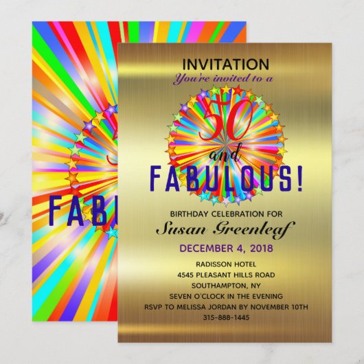 Gay LGBTQ Any Age Fabulous Rainbow Birthday Gold Kaart (Voorkant / Achterkant)