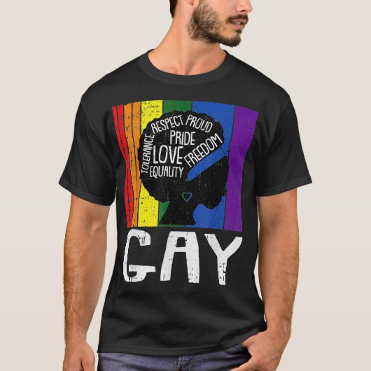 Gay LGBTQ Black Woman Afro Melanin Pride Rainbow F T-shirt (Voorkant)
