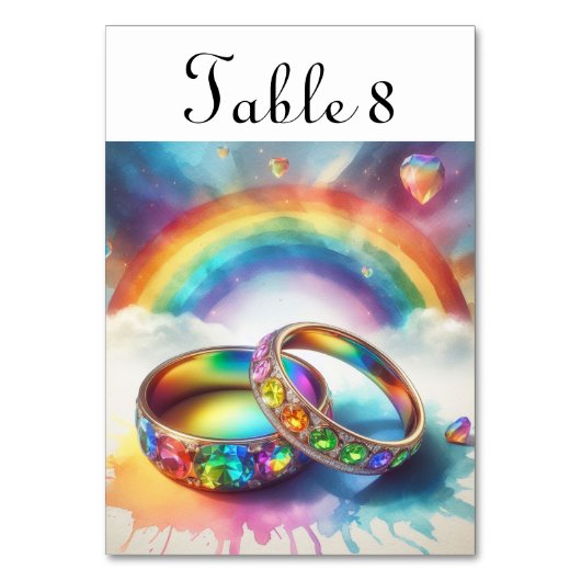 Gay LGBTQ Bruiloft Regenboog Ringen Tafelnummers (Achterkant)