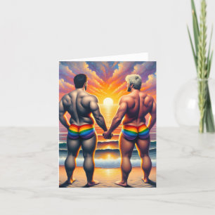 gay lgbtq dag aan het strand regenbogen love is lo bedankkaart