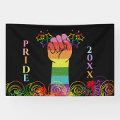 Gay LGBTQ Pride Masterliefde wint vuist in lucht Spandoek (Horizontaal)