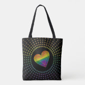 Gay LGBTQ Pride Month Love Rainbow Heart Stippen Tote Bag (Achterkant)
