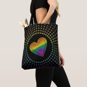Gay LGBTQ Pride Month Love Rainbow Heart Stippen Tote Bag