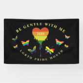 Gay LGBTQ Pride Month Rainbow Heart Butterflies Spandoek (Horizontaal)