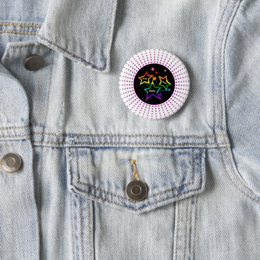 Gay LGBTQ Pride Stars Rainbow Ronde Button 5,7 Cm (In situ)