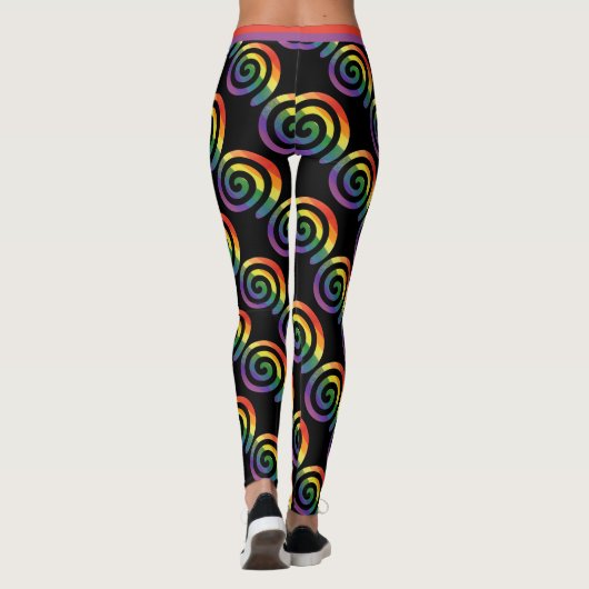 Gay LGBTQ Rainbow Pride Stripe Circular Patroon Leggings (Achterkant)