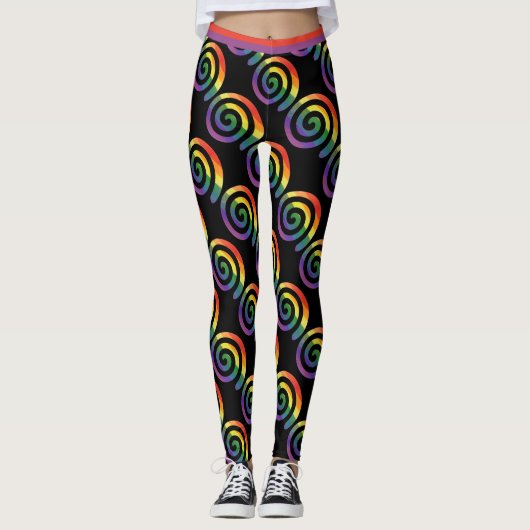 Gay LGBTQ Rainbow Pride Stripe Circular Patroon Leggings (Voorkant)