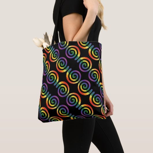 Gay LGBTQ Rainbow Pride Stripe Patroon Tote Bag (Dichtbij)